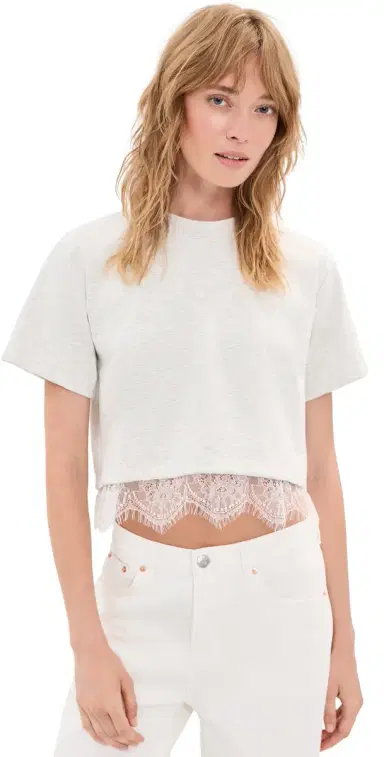 LE BOP Lace Hazel Cropped Tee Heather Grey/White | Thumbnail 1 LE BOP Lace Hazel Cropped Tee Heather Grey/White | Thumbnail 1