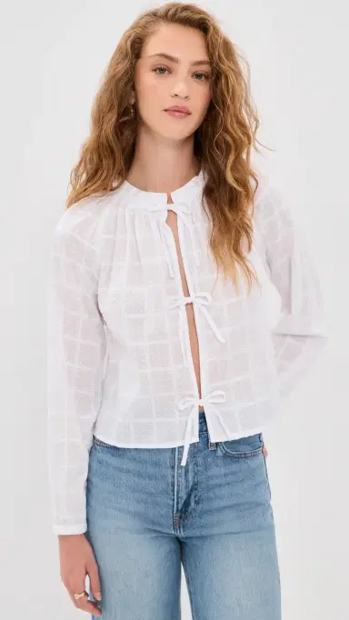 Splendid Fleur Tie Front Blouse White S | Thumbnail 2