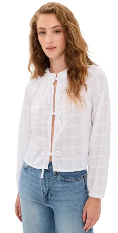 Splendid Fleur Tie Front Blouse White S | Thumbnail 1