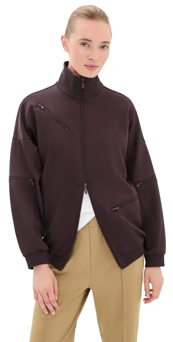 Tibi Active Knit Zipper Detailed Track Jacket Brown