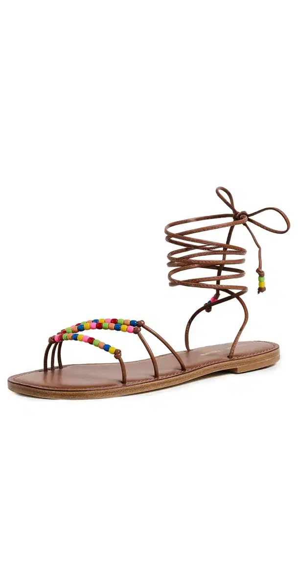 Larroudé x Ciao Lucia Susana Flat Sandals Calf Skin Caramel