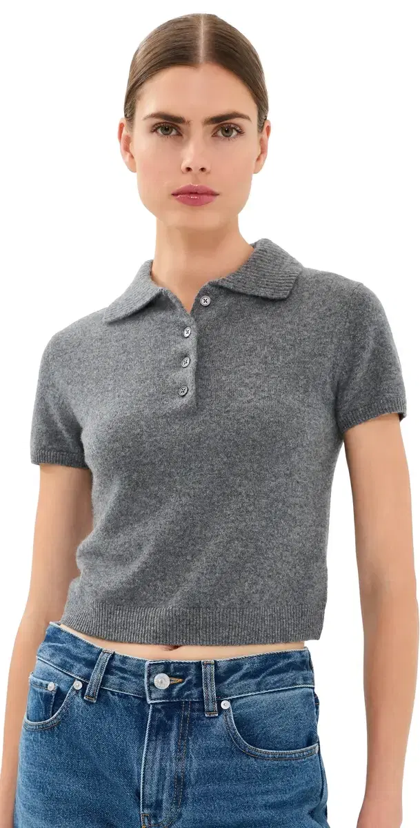 Twila Cashmere Polo Top Heather Grey