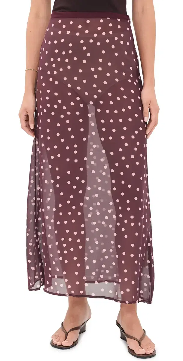 VRG GRL Vilma heer Polka Dot Maxi Skirt Wine Polka Dot