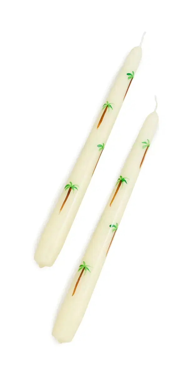 LES OTTOMANS 2 Palm Candlesticks Green/Brown/White One Size