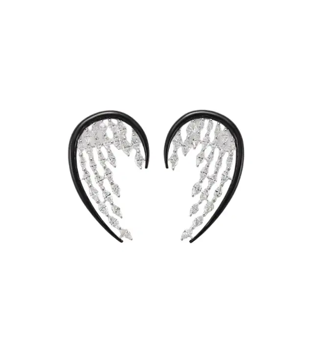 Kamyen Angel Wings 18kt white gold and enamel drop earrings with diamonds