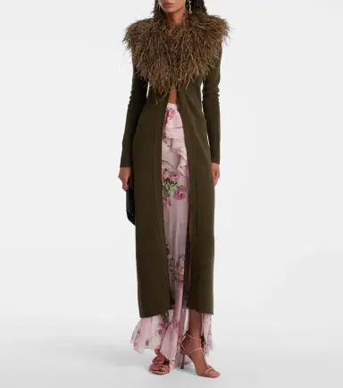BLUMARINE Feather-trimmed wool cardigan | Thumbnail 2