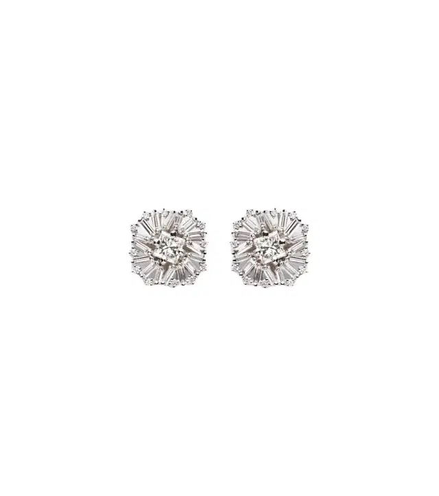 Suzanne Kalan Princess Burst 18kt white gold stud earrings with diamonds