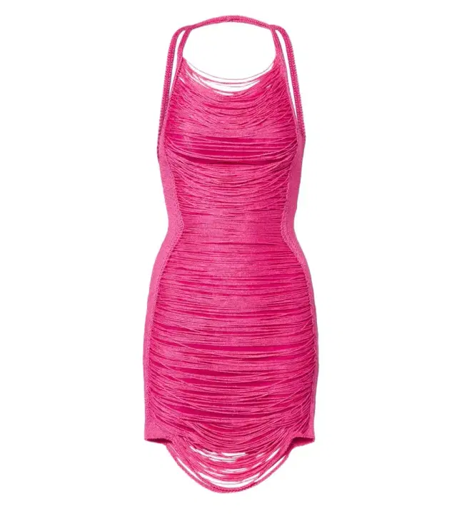 The Attico Fringed halterneck minidress