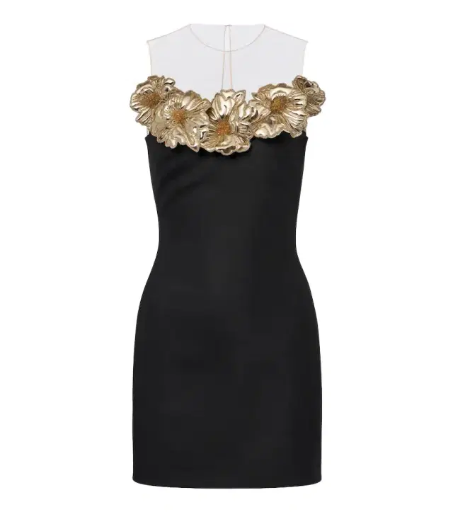 Embellished floral-appliqué minidress