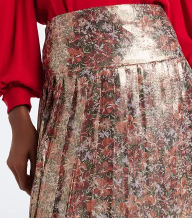 Valentino Floral pleated silk-blend lamé midi skirt | Thumbnail 3