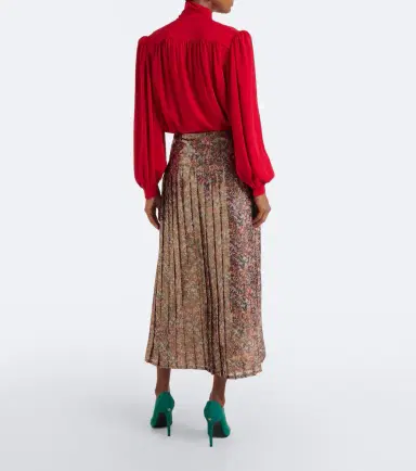 Valentino Floral pleated silk-blend lamé midi skirt | Thumbnail 4