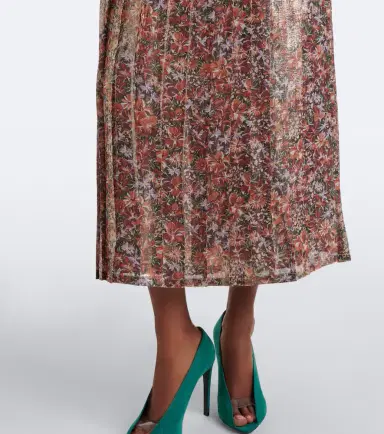 Valentino Floral pleated silk-blend lamé midi skirt | Thumbnail 5