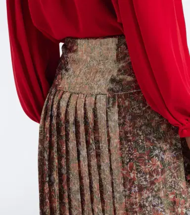 Valentino Floral pleated silk-blend lamé midi skirt | Thumbnail 6