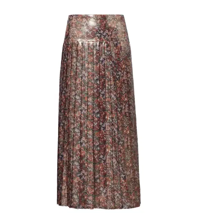 Valentino Floral pleated silk-blend lamé midi skirt
