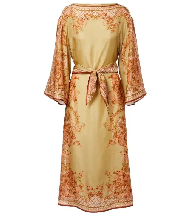 Zimmermann Belted printed silk midi dress