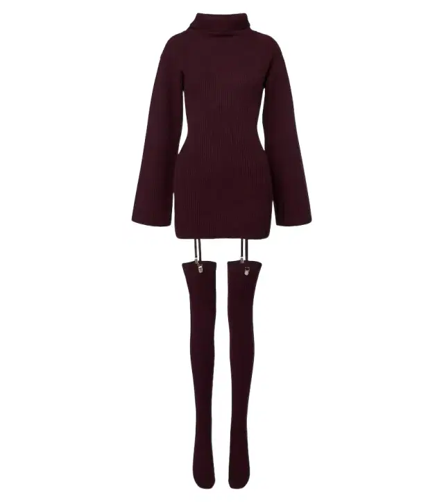 Aya Muse Cursa ribbed-knit wool minidress and tights set