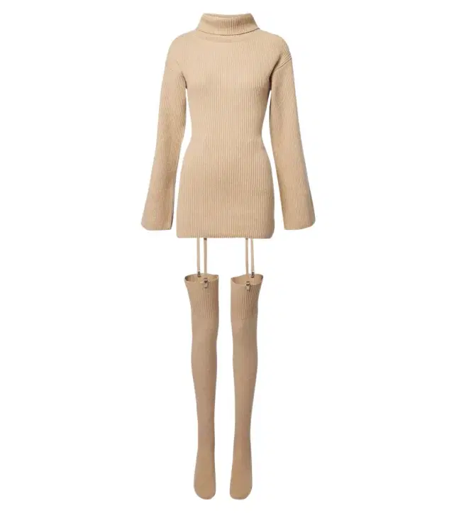 Aya Muse Cursa ribbed-knit wool minidress and tights set