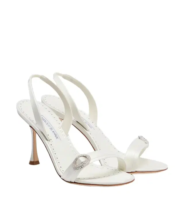 Manolo Blahnik Zutosan embellished satin slingback sandals