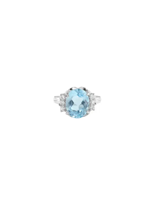 Wish Fine Jewelry 1.8ct Diamond Aquamarine Platinum Oval Ring