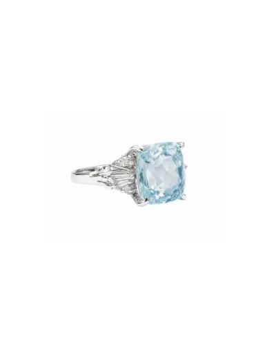 Wish Fine Jewelry 4.334ct Diamond Aquamarine Platinum Cushion Ring | Thumbnail 2