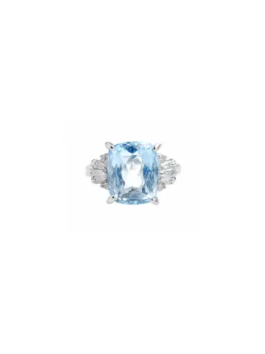 Wish Fine Jewelry 4.334ct Diamond Aquamarine Platinum Cushion Ring | Thumbnail 1