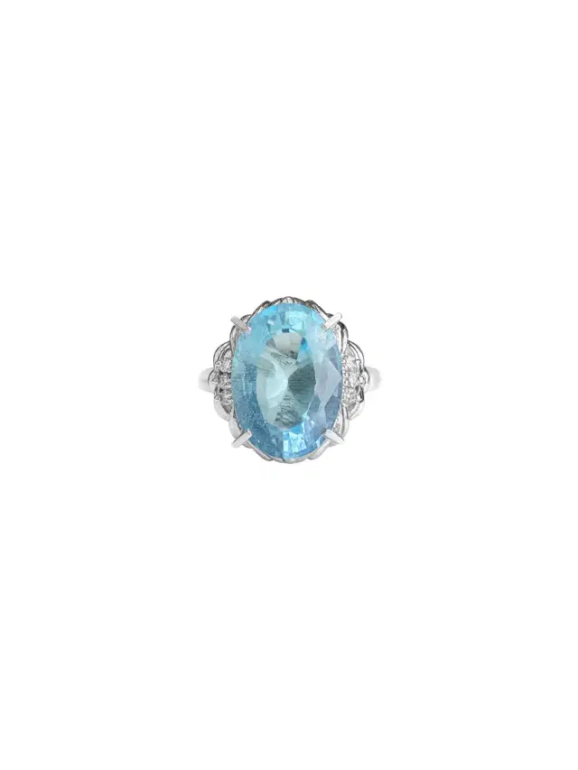 Wish Fine Jewelry 6.32ct Diamond Aquamarine Platinum Oval Ring