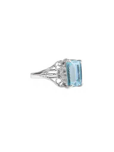 Wish Fine Jewelry 6.45ct Diamond Aquamarine Platinum Cushion Ring | Thumbnail 2
