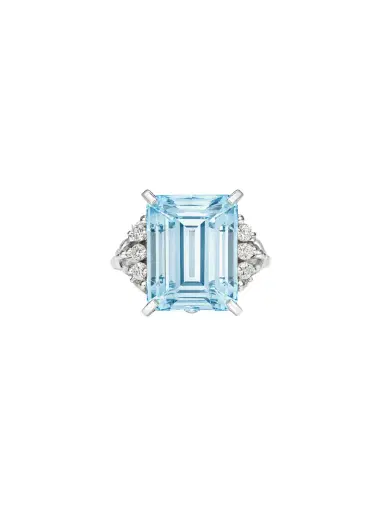 Wish Fine Jewelry 6.45ct Diamond Aquamarine Platinum Cushion Ring | Thumbnail 1