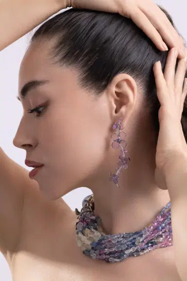 CICADA Amethyst Sapphire Diamond Flower Earrings | Thumbnail 2