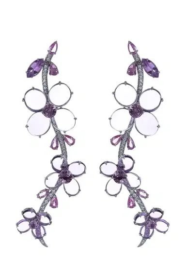 CICADA Amethyst Sapphire Diamond Flower Earrings | Thumbnail 1