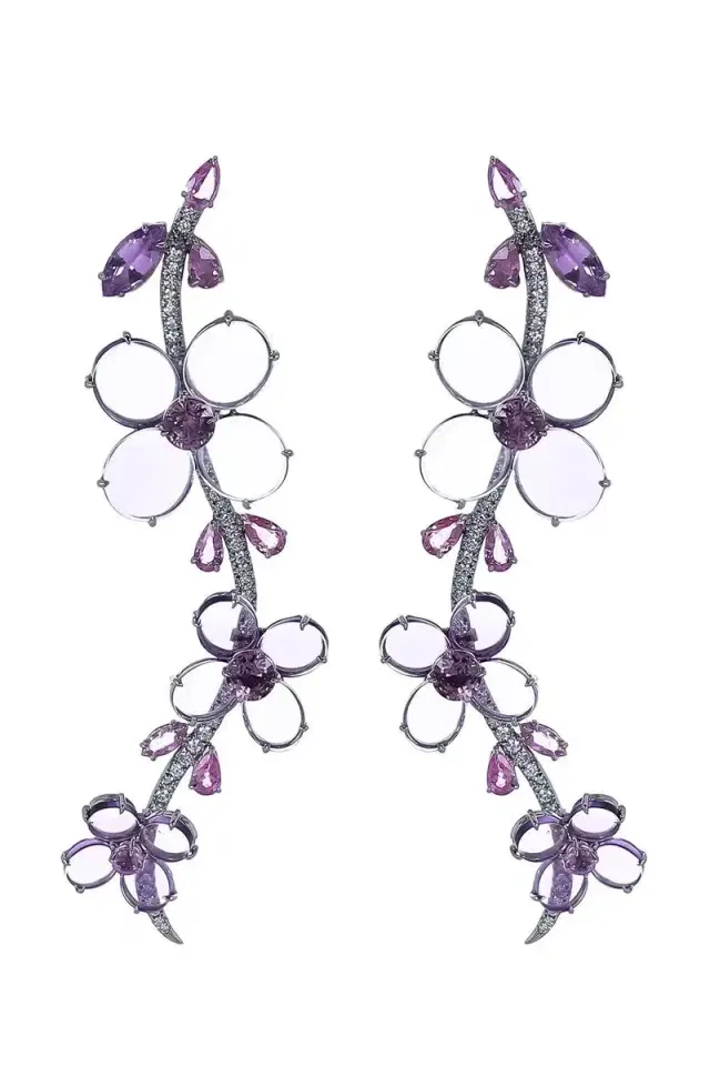 CICADA Amethyst Sapphire Diamond Flower Earrings