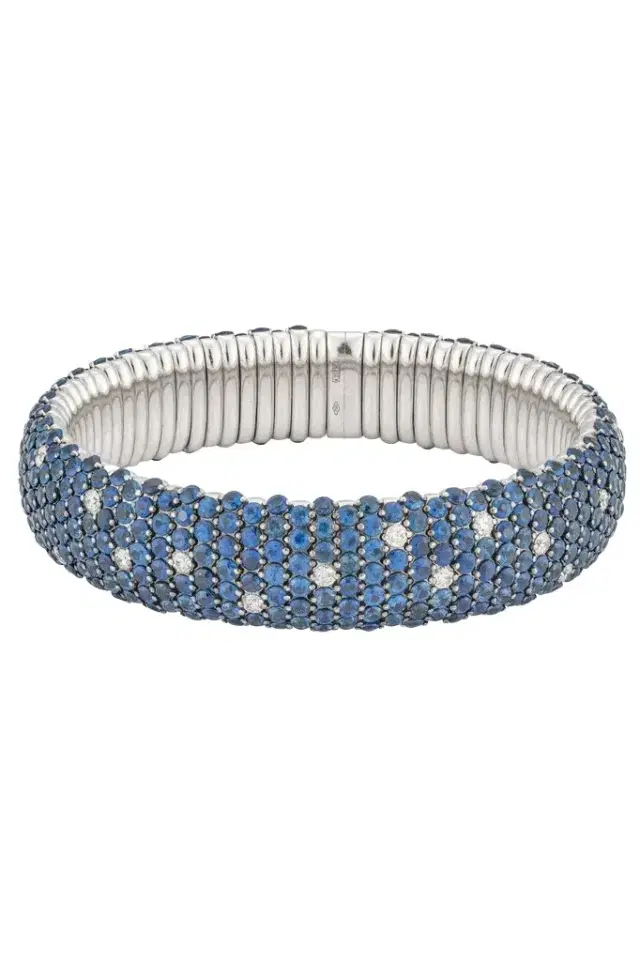 Zydo Blue Sapphire Diamond Domed Stretch Bracelet