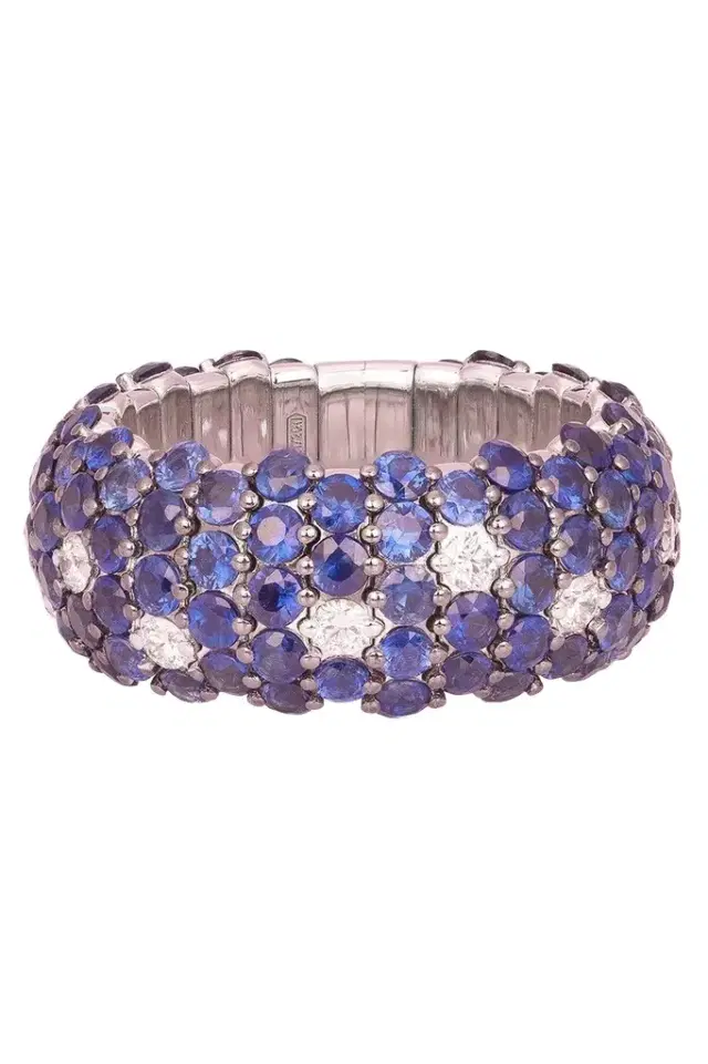 Zydo Blue Sapphire Diamond Medium Domed Stetch Ring