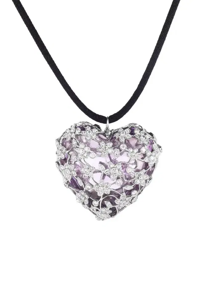 CICADA Diamond Amethyst Heart Pendant Necklace