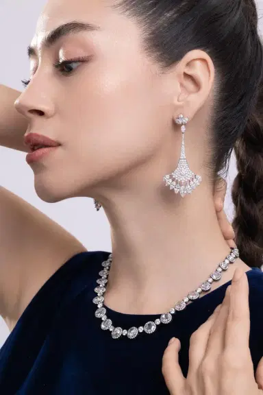 CICADA Diamond Fan Drop Earrings | Thumbnail 3