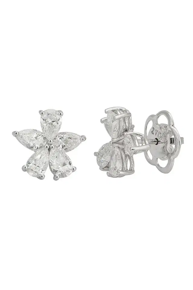 Zydo Diamond Flower Stud Earrings - White Gold
