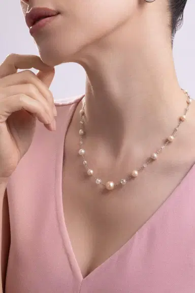 CICADA Diamond Pearl Chain Necklace | Thumbnail 3