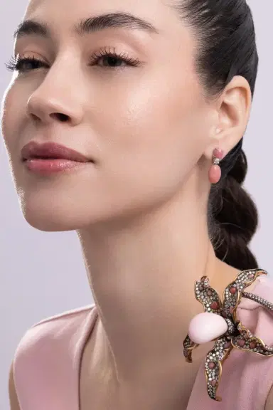 CICADA Diamond Pink Conch Drop Earrings | Thumbnail 2