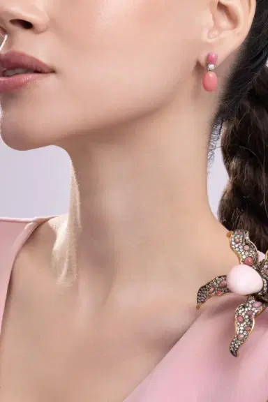CICADA Diamond Pink Conch Drop Earrings | Thumbnail 3
