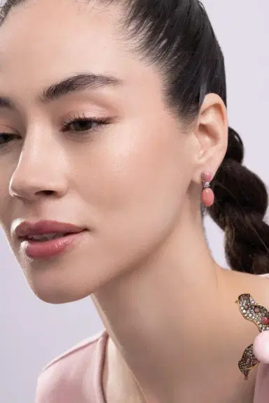 CICADA Diamond Pink Conch Drop Earrings | Thumbnail 4