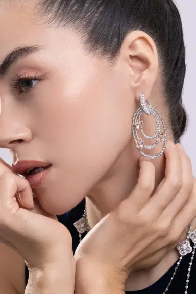 CICADA Pink Diamond Flower Drop Earrings | Thumbnail 3