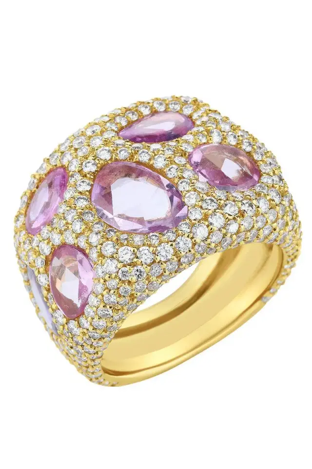 CICADA Pink Sapphire Diamond Cobblestone Ring