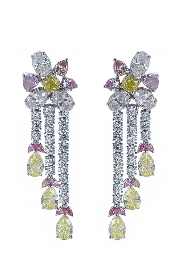 CICADA Pink Yellow Diamond Drop Earrings