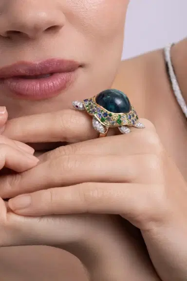 CICADA Tourmaline Diamond Turle Shaker Ring | Thumbnail 2