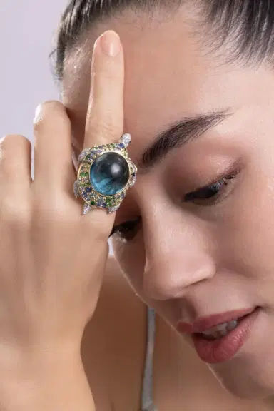 CICADA Tourmaline Diamond Turle Shaker Ring | Thumbnail 4