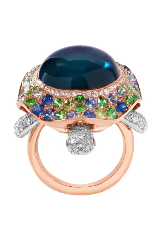 CICADA Tourmaline Diamond Turle Shaker Ring