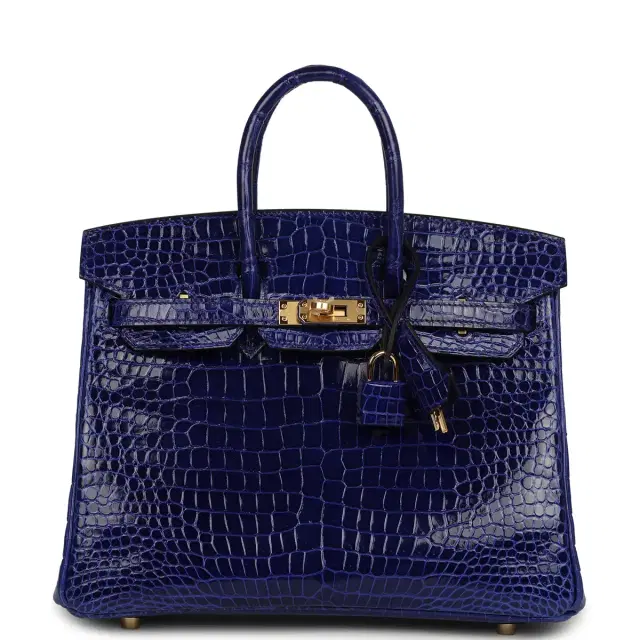 HERMÈS Hermes Birkin 25 Bleu Electric Shiny Porosus Crocodile Gold Hardware