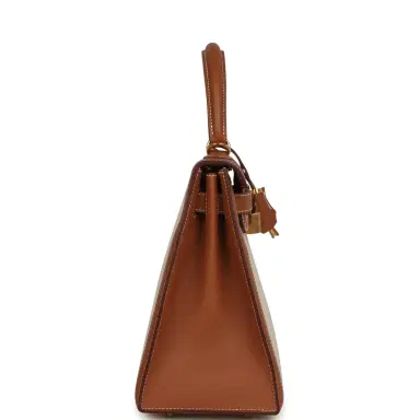 HERMÈS Pre-owned Hermes Kelly Sellier 28 Ecru-Beige Toile H Canvas, Gold Swift Gold Hardware | Thumbnail 3 HERMÈS Pre-owned Hermes Kelly Sellier 28 Ecru-Beige Toile H Canvas, Gold Swift Gold Hardware | Thumbnail 3