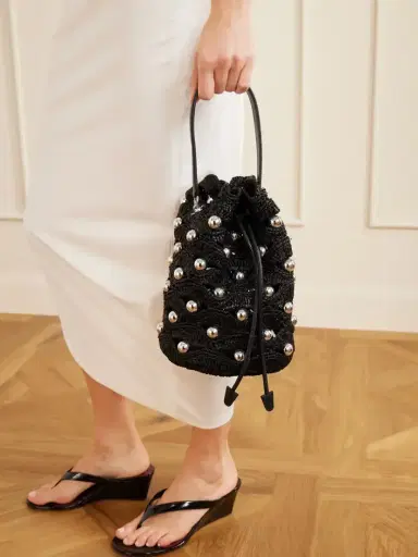 Rabanne Embellished Leather-trimmed Raffia Crossbody Bag | Thumbnail 2