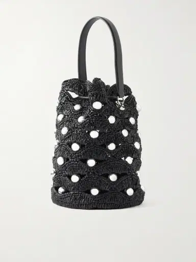 Rabanne Embellished Leather-trimmed Raffia Crossbody Bag | Thumbnail 4